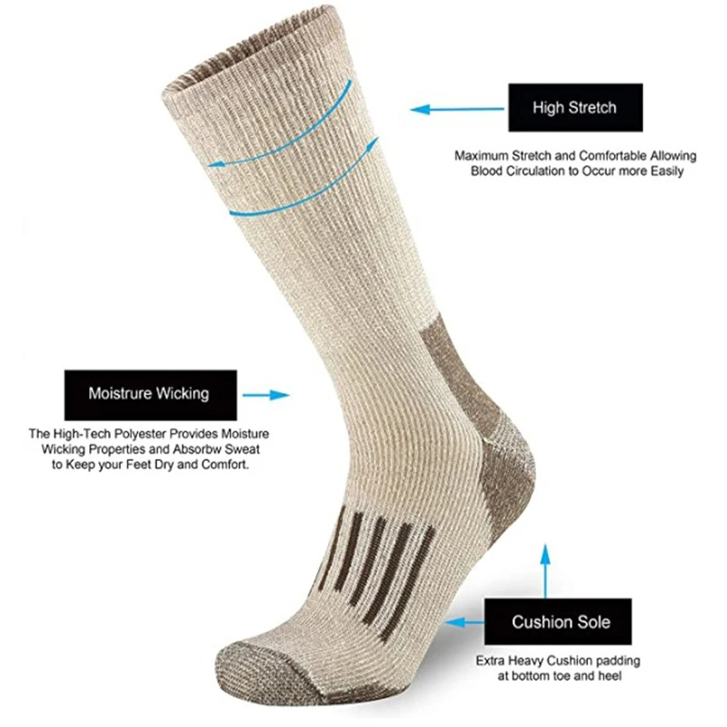 جوارب صوف 80٪ دافئة وسميكة للم - مراجعة Wool Hiking Sock وسعره