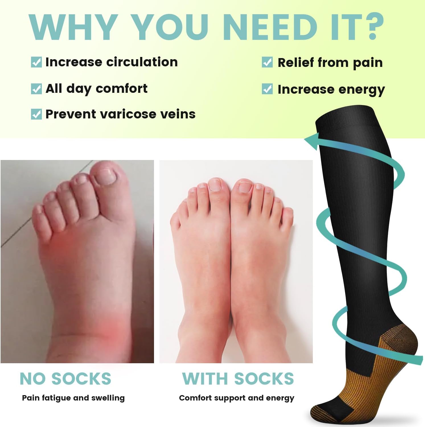 6 أزواج من الجوارب الضاغطة الن - مراجعة Compression Sock Medical وسعره